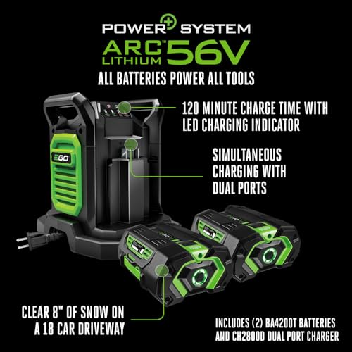 EGO Power+ SNT2405 56-Volt 24 in. Self-Propelled 2-Stage Snow Blower with Peak Power™ - (2) 7.5Ah Batteries and Dual Port Charger Included