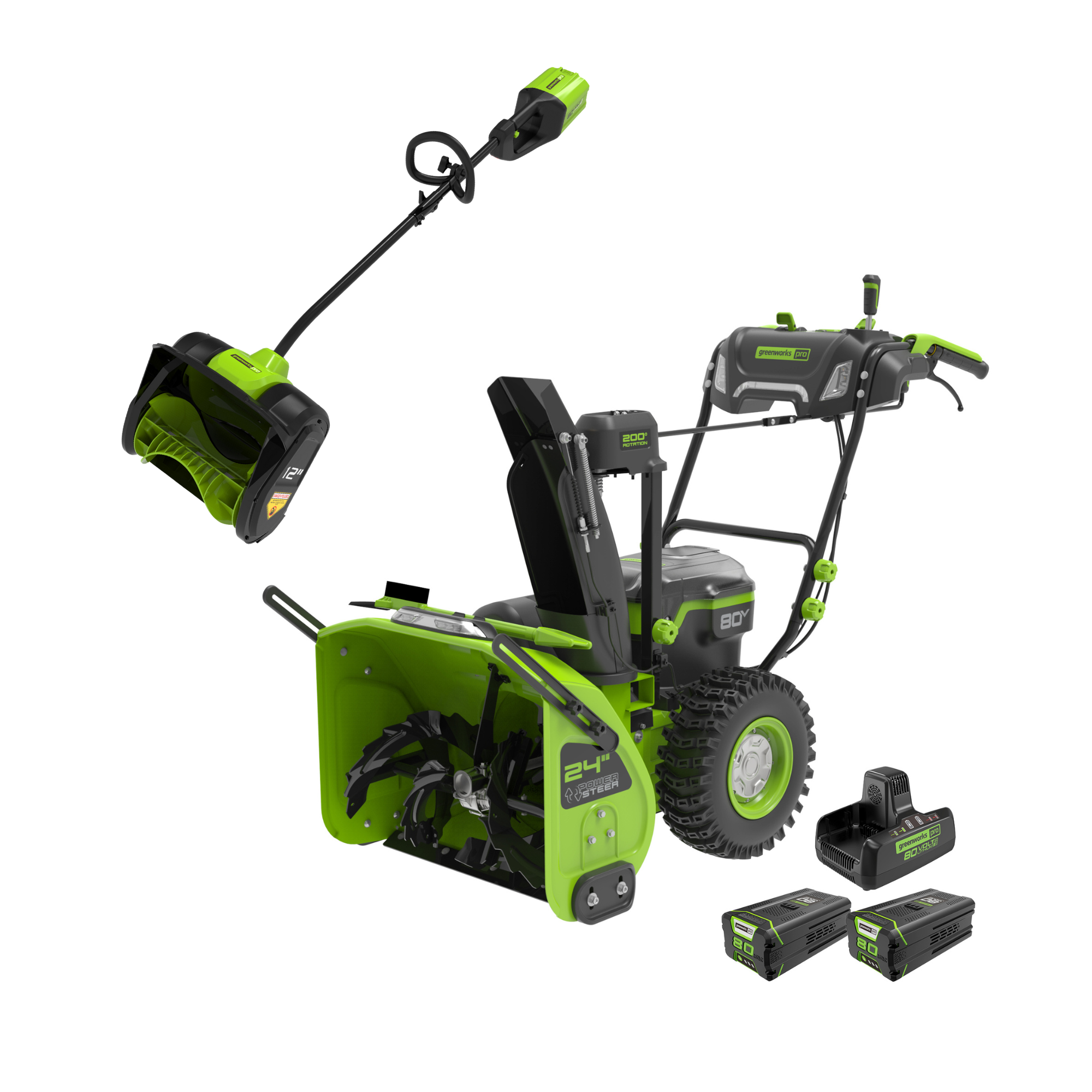 80V Two-Stage Snow Blower + Snow Shovel Combo Kit w/ (2) 5.0 Ah Batteries & Dual-Port Rapid Charger